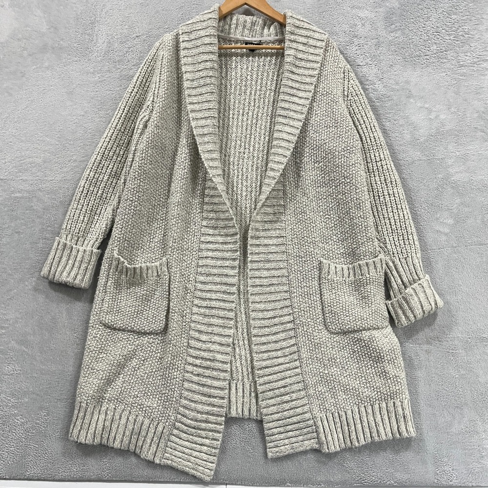 Torrid Coatigan Cardigan Womens 1 Plus Shawl Collar Open Front Gray Knit Wool‎